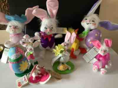 Set Of 7 Annalee Easter Rabbit Bunny From The 1998-2014 Easter Collections