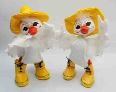 Lot of 2 Annalee Dolls 2013 Ready For Rain Easter Ducks - Hat Boots 8" Eyes Open