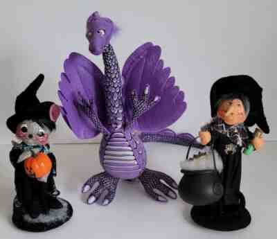Annalee Dolls Lot Of 3 - 12" Purple Dragon, 6" Witch Mouse & 9" Ghostly Hag NEW