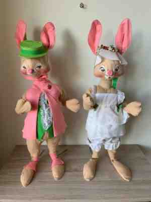 RARE VINTAGE 1970 Annalee Mobilitee 38" Mr Mrs Bunny Easter Rabbit Spring Set