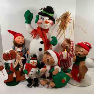 Vtg Annalee Christmas Party 7 Dolls 21â? Snowman Elf Bears Gingerbread Man USA