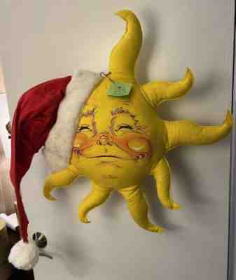 Vintage 81 ANNALEE Christmas 2 Sided Smiling Sun Sunburst Santa Claus Hat Pillow