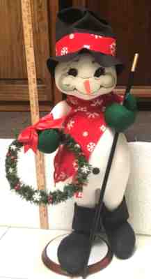 AnnaLee Mobilitee Christmas Winter Doll Vintage Snowman W/ Wreath 30 Inch RARE!!