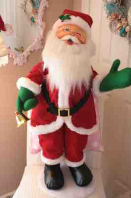 AnnaLee New Standing Santa 36" 2019 On Stand Faux Fur Beard Ringing A Gold Bell