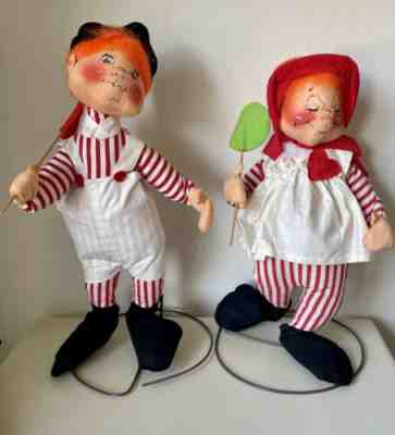 Set 2 Annalee Mobilitee Dolls 18" Candy stripes Kids Girl & Boy Orange Hair 1971