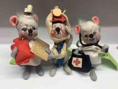 Vintage 1965 Annalee Mobilitee 7" Set Of 3 Mouse Dolls, NURSE, DOC, & PATIENT