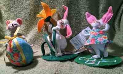 AnnaLee 5 " Easter/Spring 1 Mouse & 2 Bunnies w-Cloth Egg, Daffodil, Hopscotch