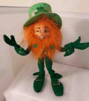Vtg Annalee Irish Leprechaun Elf St Patrick's Day Felt Doll Shamrocks crazy hair