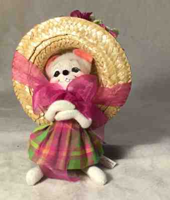 Annalee 2002 Macys Flower Girl Flora Straw Hat Flowers Pink Green Plaid With TAG