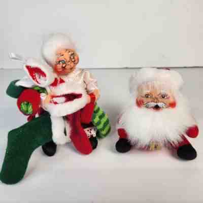 Annalee 2004 Lot of Mrs. Claus w/ Christmas Stockings and Santa with Pull String