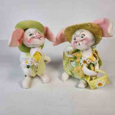 Annalee Easter Bunny Couple Lot of 2 Rabbit Purse Flowers Vest 6"