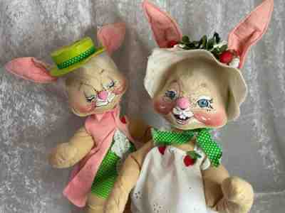 New ListingVintage! 1968 TWO Annalee EASTER BUNNIES IN LOVE Mr & Mrs Strawberry Bunny 20"