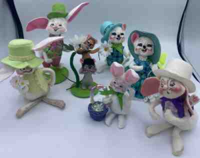 Lot of 7 Annalee Easter Springtime Bunny Boy and Girl Dolls