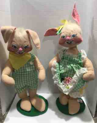 Annalee Easter Dolls Boy & Girl In Green Gingham - Each is 20â? Tall 1967