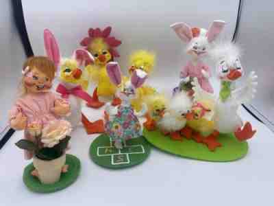 Lot of 7 Annalee Easter Spring Bunnk Chick Flower Plush Dolls