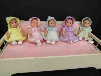 MADAME ALEXANDER QUINTUPLETS W/BED 1936---- LOVELY REPRO OUTFITS