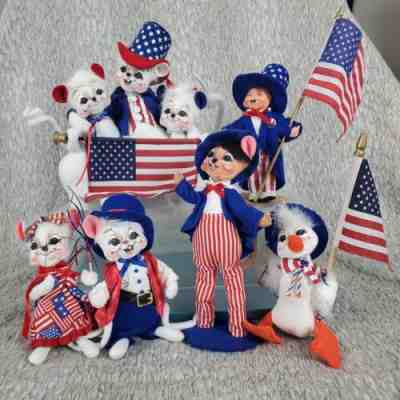 Lot of 6 Annalee 4th Of July Mouse Patriotic American Flag Flag Rocket Sparkler