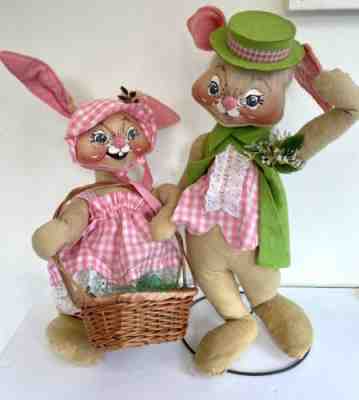 2 Vintage Large 1989 Annalee Dolls Easter Parade Bunny Rabbit Couple