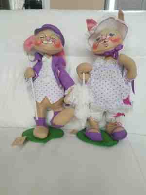 2 ANNALEE HUGE 22" EASTER PARADE GIRL & BOY BUNNIES 1990 NEW HAMPSHIRE RARE SET