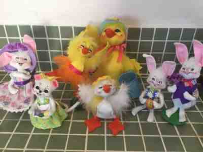 ANNALEE Spring Easter - 75th Anniversary set of 7 Dolls - Ducks Mice Tutus!