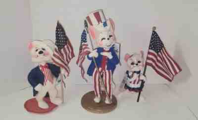 VTG Annalee Patriotic Dolls, Lot Of 3 Uncle Sam Mouse Patriotic Bear 4th of July
