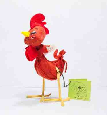 RARE Vintage 1971 ANNALEE Mobilitee Spring Rooster Chicken Felts Toy w/TAG 8"