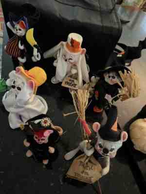 Lot of 6 Annalee Halloween Mice. great faces costumes 1977-2009. Witches Ghosts