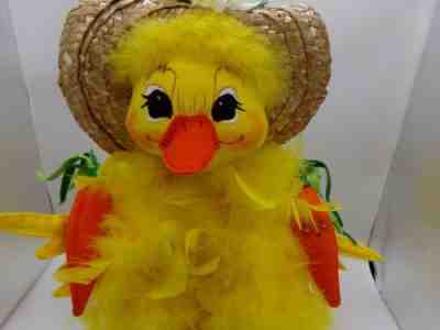 Rare Large Retired XL 18" Annalee Easter Duck Chick 2006 Straw Hat w/ Carrots