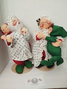 Vintage 1996 18” Annalee Doll Christmas Santa & Mrs Claus In Pajamas w/ Kids