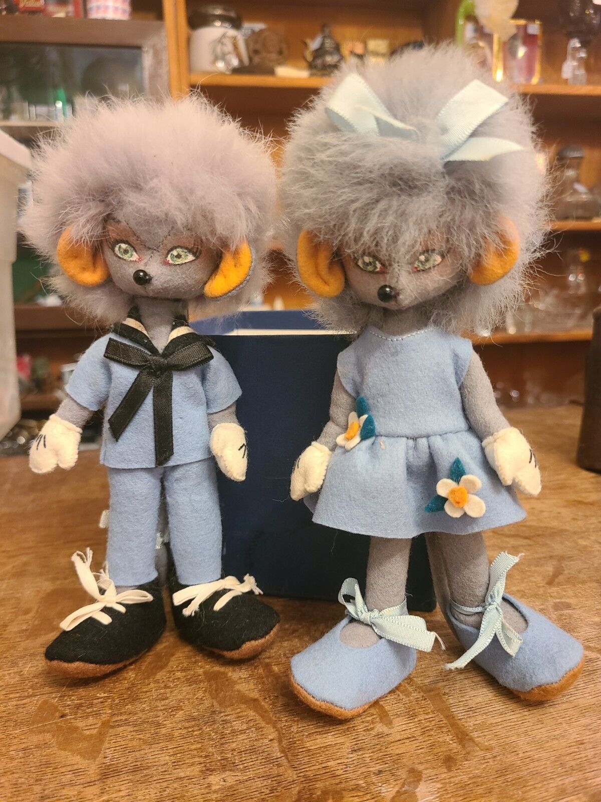 VINTAGE SET 2 ORIG FELT MOUSE 50s LENCI 19cm Dolls Bizarre  Oddity Anna Lee Type