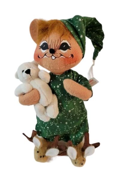 Annalee Christmas Mouse In Nightshirt And Hat Holding Teddy Bear 2004 10.5"
