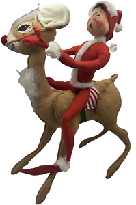 Annalee Doll Lot Elf Riding Reindeer 1971 Large 20" Vintage Christmas 2 Pc