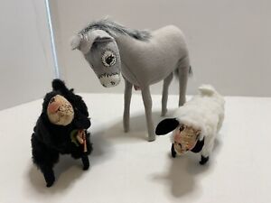 Vintage Annalee Nativity Donkey 1998 & Two Sheep 1997 Set Lot Of 3 Animals
