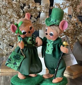 Annalee 2020 St. Patrick's Girl Mouse with Purse 6"  & St. Patrick’s Boy Mouse
