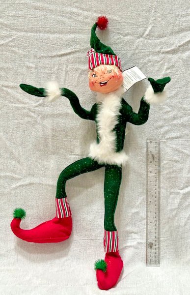 Annalee Mobilitee Christmas Green Candy Cane Elf Doll 22" 2005 Shelf Sitter