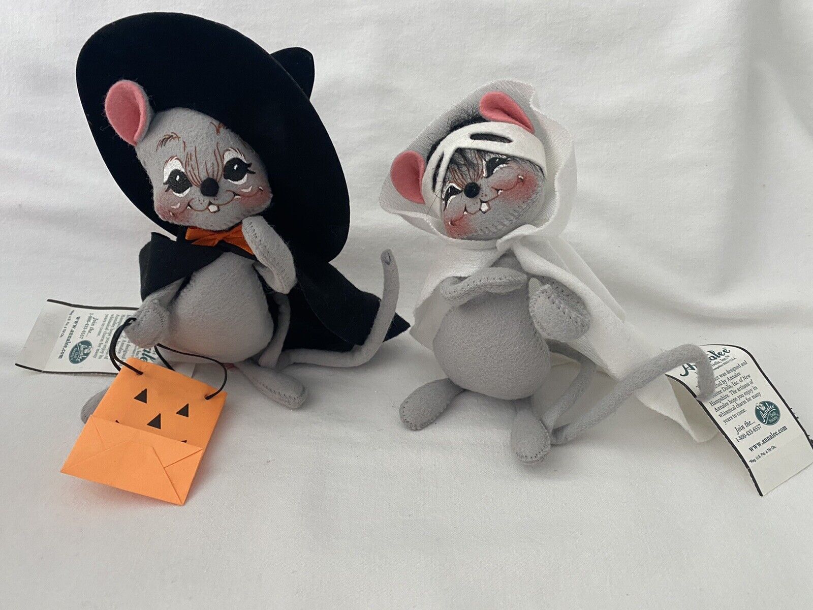 RARE 2 ANNALEE Dolls HALLOWEEN ~ Witch Witchy Mouse ~ Spooky Mouse ~ Retired