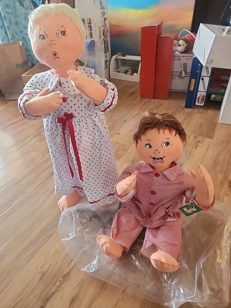 Lot of 2 Vintage 2010 ANNALEE 30" PJ Christmas Morning Boy and Girl With DAMAGE