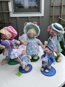 5 Vintage Large  Annalee Dolls Easter Parade Bunny Rabbit 1967 BOY GIRL Etc