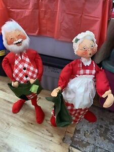 Annalee Mobilitee Mr and Mrs Santa Clause 30" Set 1971. Christmas Rare Red Plaid