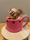 Annalee Doll Vintage 2014 3in Tea for Two Mice in a Cuppa Tea Pink Valentine