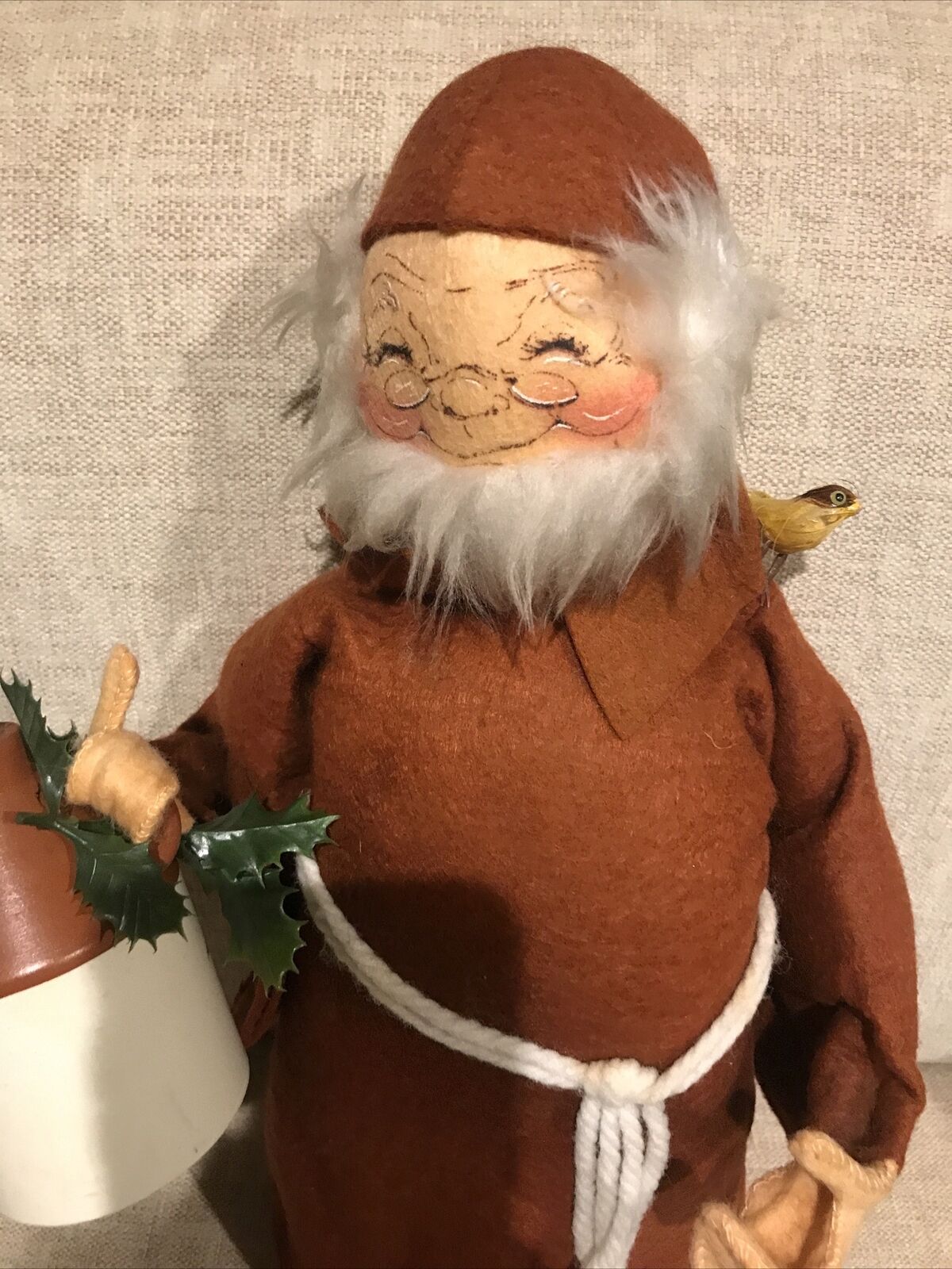 Annalee Dolls 18” Monk with Jug and Bird from 1981 Vintage Closed Eyes