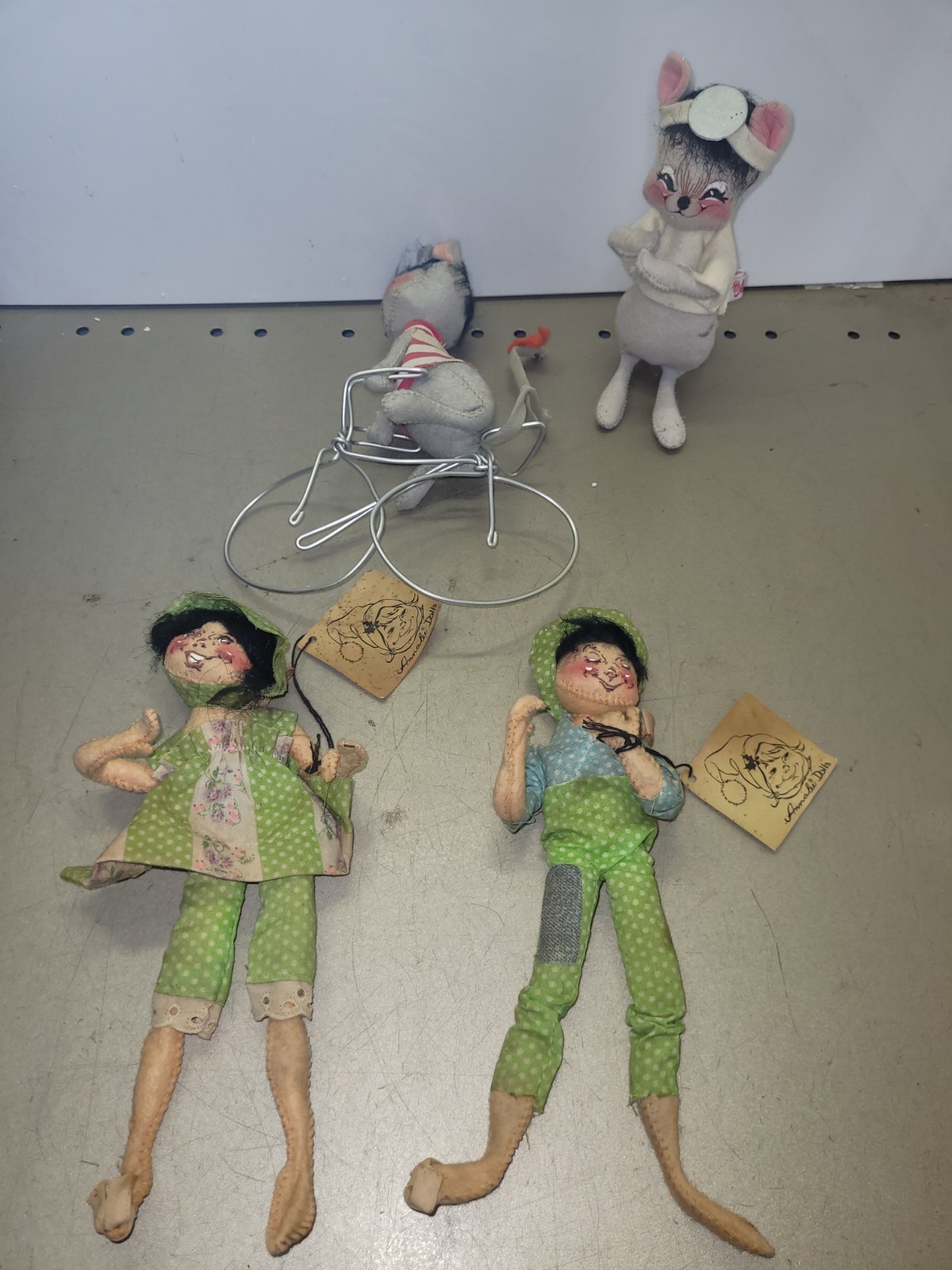 Annalee Dolls Lot Of 4. 2 Regular Dolls, A Mouse On A Bike & A Mouse Doctor.