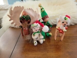 Annalee Christmas Lot  Moose 2006 Harlequin Elf 2007 Cat 2010 Reindeer Fawn 2011