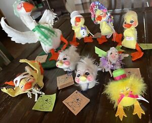 Annalee 9 lot VTG Spring Easter Dolls 3-10” Duck Lamb Chick Swan 1970-90s tags