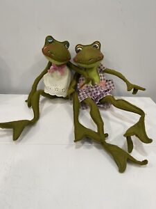 Annalee Mobilitee  Boy & Girl Frogs Purple Overalls White Dress 1969  20” *RARE*