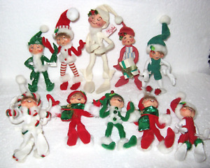 Lot of 10 ANNALEE ELF DOLLS - Christmas Elves 1992-2011 ~ Various Sizes