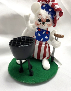 Retired Annalee 2008 Patriotic BBQ Picnic Mouse July 4th Doll Hot Dog Dad