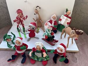 Lot 11 Vintage Annalee Dolls Mobilitee Christmas Skier Mouse Elf Rabbit Santa +