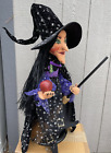 Retired 2004 Annalee Halloween RARE 24" Witch on Broom Doll Figurine Wood Base
