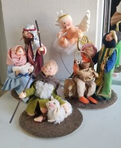 (8) Vintage Annalee CHRISTMAS NATIVITY Mobilitee DOLL FIGURES ~ TAG 1986-89  EUC